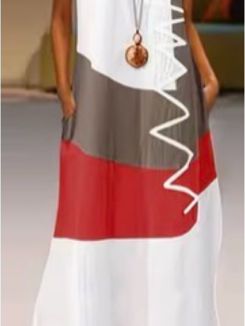 StyleWe Colorblock White, Red & Khaki Maxi Dress
